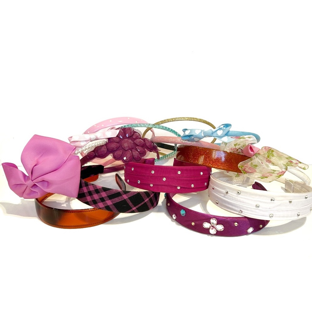Hairband Headband Lot Bows Rhinestones Sparkly Flowers Pearls Pink Plaid Preppy